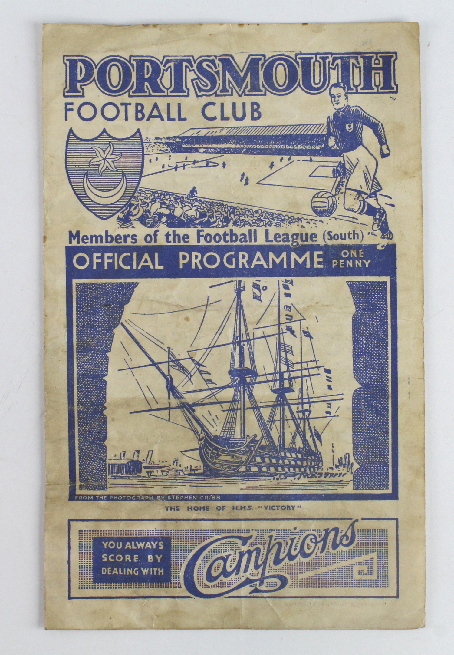 Football programme Portsmouth v QPR 25th Sept 1943 F/L South