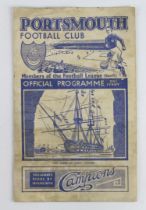 Football programme Portsmouth v QPR 25th Sept 1943 F/L South