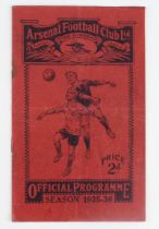 Football programme Arsenal v Manchester City 21st Sept 1935 F/L Div 1