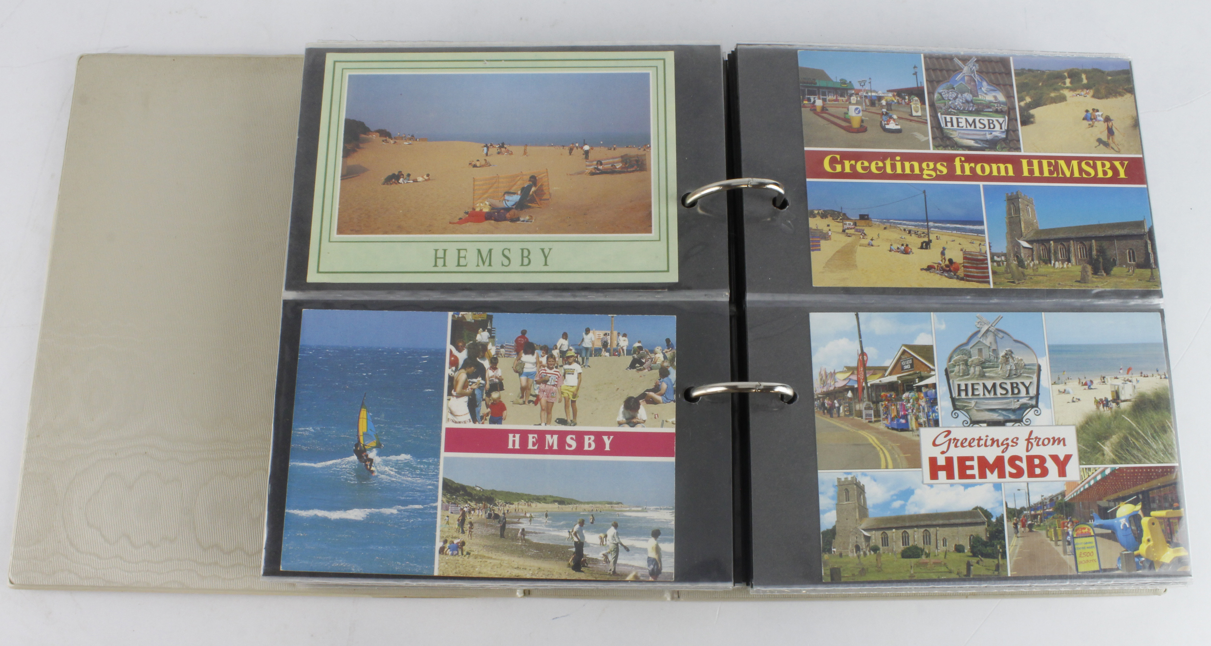 Norfolk, Hemsby: Collection in a bulging album. Mostly seaside views - older and more modern.