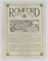 Football programme - Romford FC v Greys Athletic 21st Sept 1946 FA Cup (Qualifying Competition)