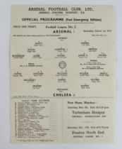 Football programme Arsenal v Chelsea (Fuel Emergency Edition) F/L Div 1, March 1st 1947, single