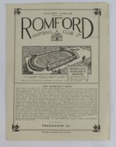 Football programme - Romford FC v Oxford City 4th Dec 1948 Isthmian League
