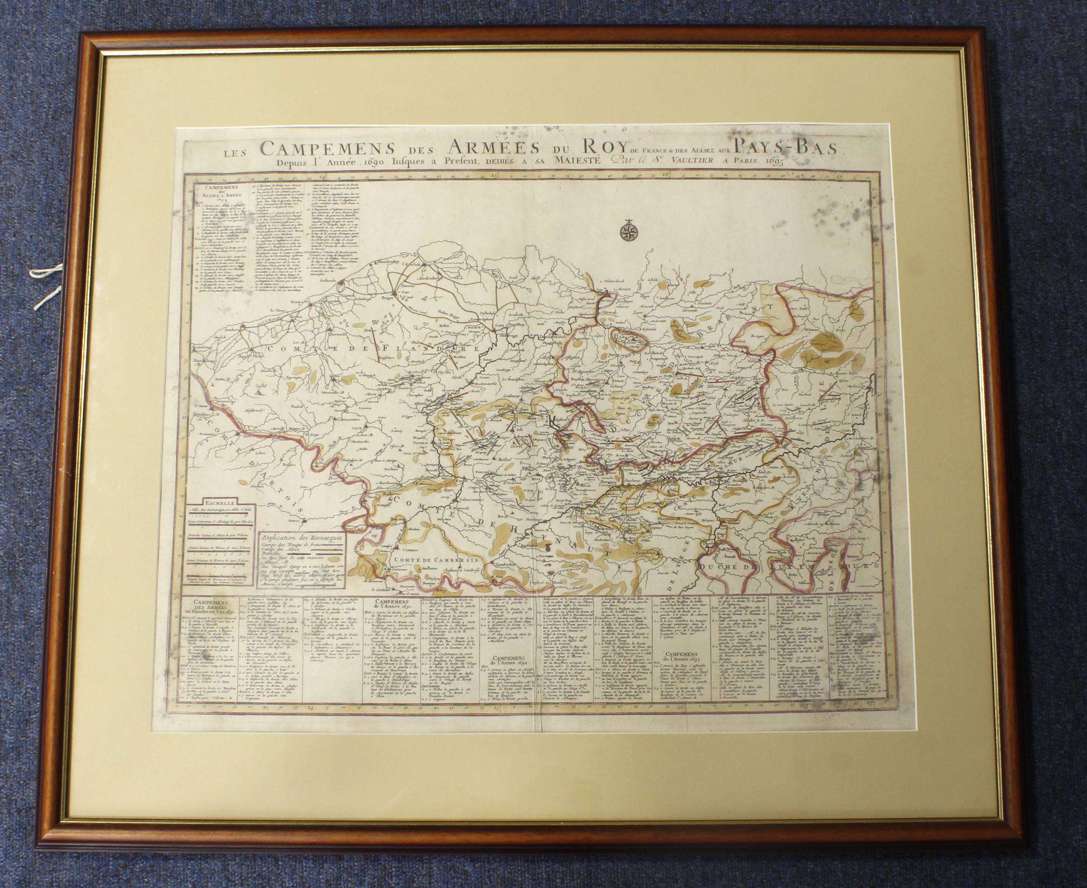 French hand coloured engraved map 'Les Campemens Des Armees Du Roy de France & des Alliez Aux Pays -
