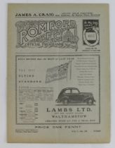Football programme - Romford FC v Bromley 17th April 1937 Athenian League 1st Divn
