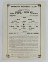 Football programme - Romford FC v Oxford City 27th Oct 1945 single sheet Isthmian League