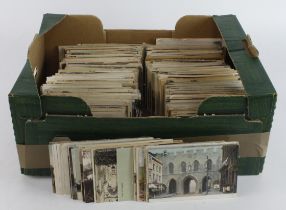 Small green banana box crammed with mixed old postcards (many 100's) Heavy