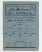 Football programme West Ham United v Arsenal 5th Jan 1946 FA Cup 3rd Round single sheet
