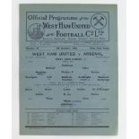 Football programme West Ham United v Arsenal 5th Jan 1946 FA Cup 3rd Round single sheet