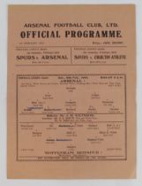 Football programme Arsenal v Tottenham 9th Feb 1946 F/L South single sheet