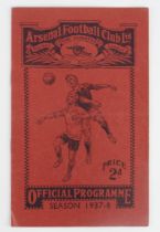Football programme Arsenal v Brentford 15th April 1938 F/L Div 1