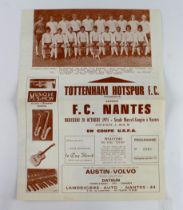 Football programme - FC Nantes v Tottenham UEFA Cup 2nd Rnd 1st Leg 20th Oct 1971 (A)