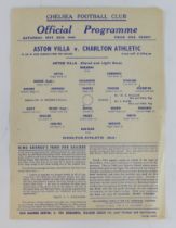 Football programme Aston Villa v Charlton Athletic 20th May 1944 at Chelsea In Aid of King Georges
