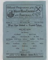 Football programme West Ham United v Crystal Palace 22nd Jan 1944 F/L South single sheet