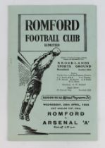 Football programme - Romford FC v Arsenal 'A' 30th April 1952 East Anglian Cup Final