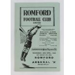 Football programme - Romford FC v Arsenal 'A' 30th April 1952 East Anglian Cup Final