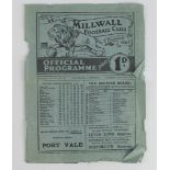 Football programme Millwall v Preston North End 15th April 1933 F/L Div 2 (poor)