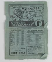 Football programme Millwall v Preston North End 15th April 1933 F/L Div 2 (poor)