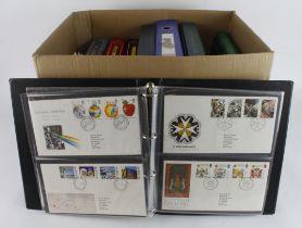 Large box of GB FDC's, to include 3x Benham Albums with a qty of short format Benham Silks 1982 to