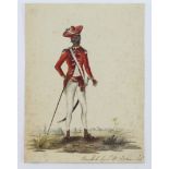 Military interest. Exquisite hand drawn pencil & watercolour illustration, circa 1785, depicting a