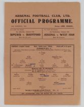 Football programme Arsenal v Wolverhampton 29th Dec 1945 F/L South single sheet