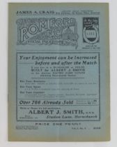 Football programme - Romford FC v Golders Green 25th Sept 1937 Athenian League 1st Divn