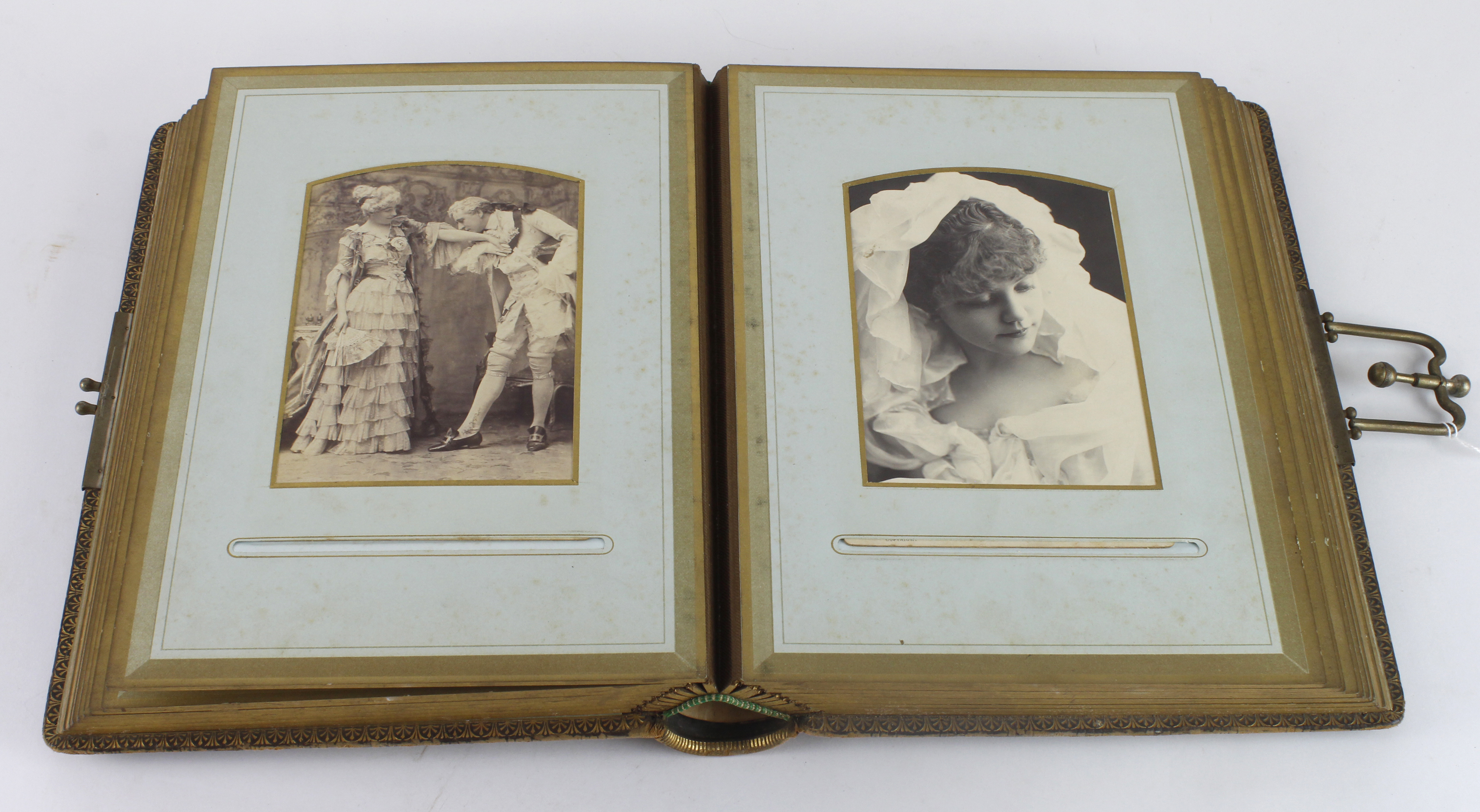 Carte De Visite Album, containing numeous portraits and theatrical poses, album size 20cm x 27cm