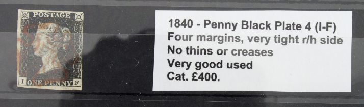 GB - 1840 Penny Black Plate 4 (I-F) four margins, very tight r/h side, no thins or creases, very