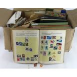 Large box with an untidy and largely unsorted all World accumulation, several albums, some