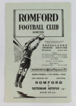 Football programme - Romford FC v Tottenham Hotspur 'A' 11th April 1952 East Anglian Cup Smi Final
