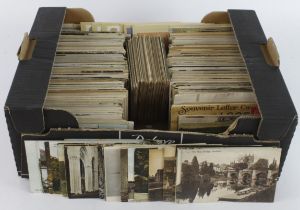 Small black banana box crammed with mixed old postcards (many 100's) Heavy