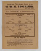 Football programme Arsenal v West Ham United 10th April 1943 F/L South Cup single sheet