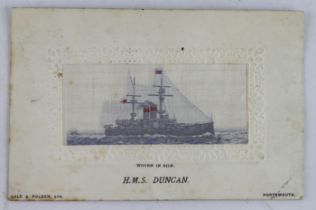 H.M.S. Duncan, sloping script, blue sea, by Stevens issued by Gale & Polden, rare (1)