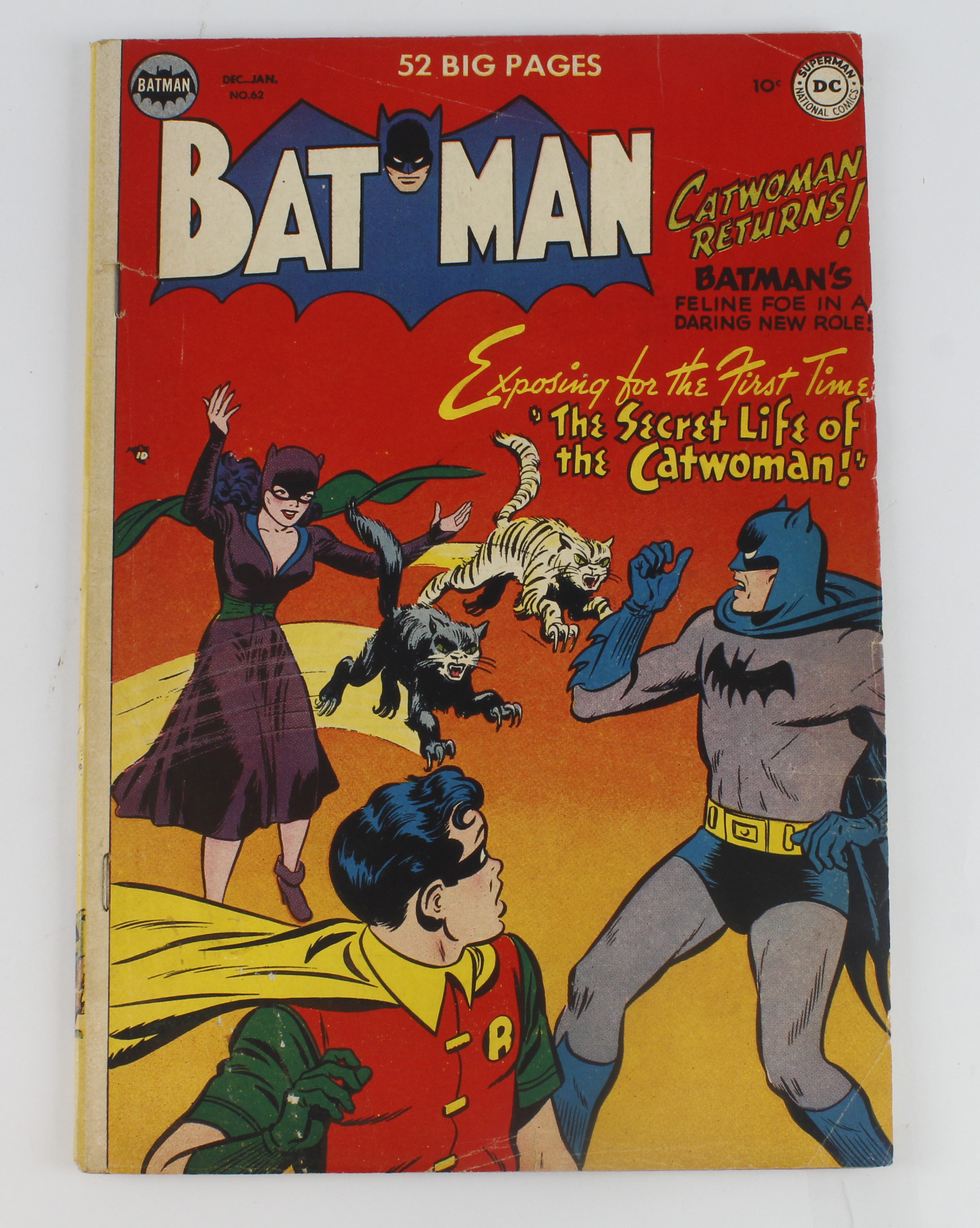 Batman Comic, no. 62, published DC Comics, 1951. Origin Catwoman, four neat punch holes to rear