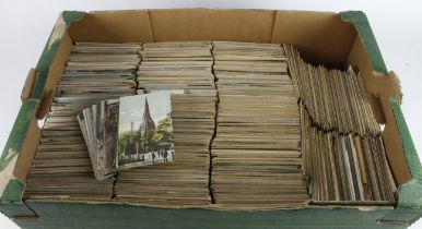 Large green banana box crammed with mixed old postcards (1000's) Heavy