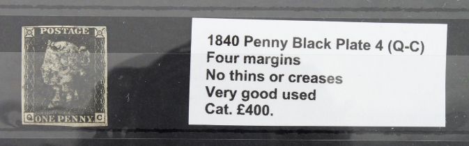 GB - 1840 Penny Black Plate 4 (Q-C) four margins, no thins or creases, very good used, cat £400