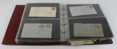 GB - red binder of various mixed Postal History and other items, mostly QV 1d Reds on cover, but