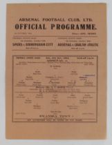 Football programme Arsenal v Swansea Town 6th Oct 1945 F/L South single sheet