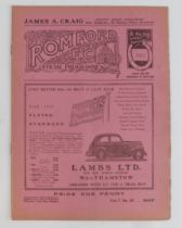 Football programme - Romford FC v Ilford 26th April 1937 South Essex Charity Cup Semi Final