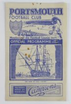 Football programme Portsmouth v Luton 20th Nov 1943 F/L South