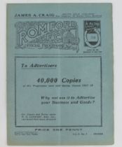Football programme - Romford FC v Chelmsford City 29th Oct 1938 FA Cup 3rd Qualyifing Rnd