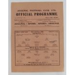 Football programme Arsenal v Birmingham 2nd Feb 1946 F/L South single sheet