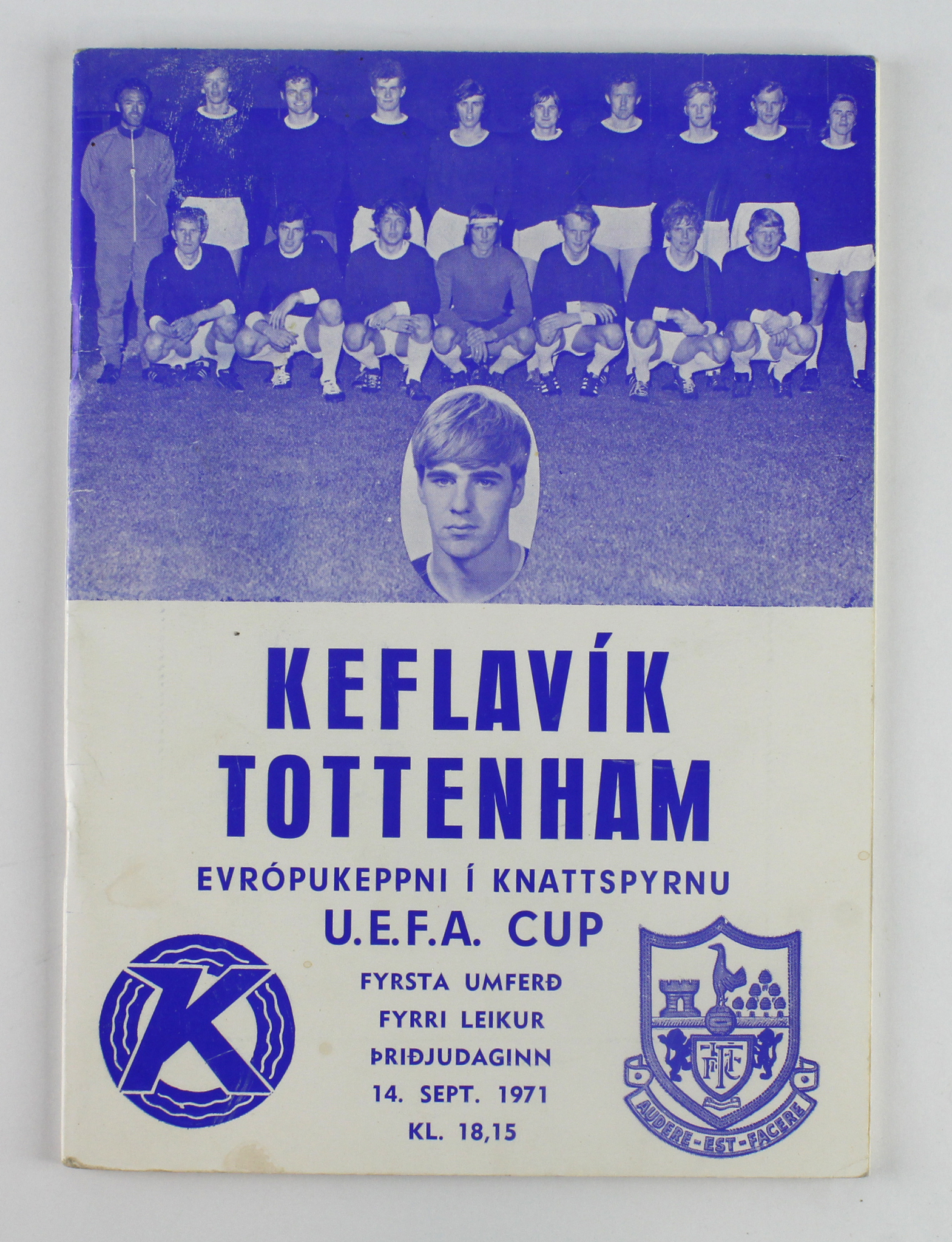 Football programme - Keflavik v Tottenham UEFA Cup 1st Rnd 1st Leg (A) 14th Sept 1971