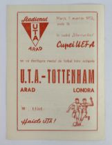 Football programme - Unizale Textile Arad (UTA) v Tottenahm 7th Mar 1972 (A) UEFA Cup 4th Rnd 1st