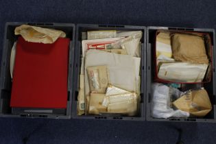 Genuine attic find - an untidy lot in packets, tins on cards, condenced into 3x crates, a few
