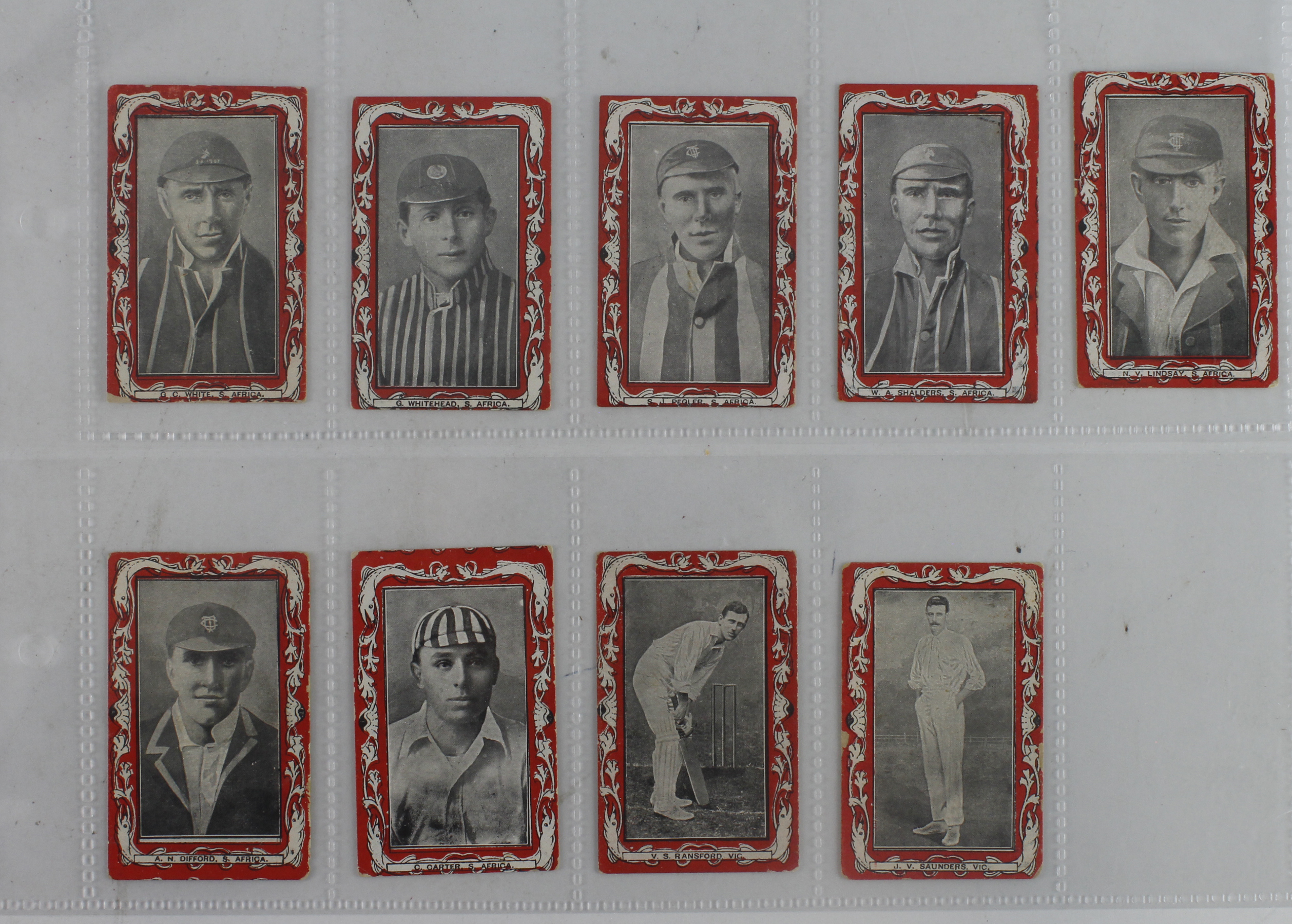 Wills Australia, Australian and South African Cricketers 1910, red border, Vice Regal reverse, 2x