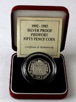 Fifty Pence 1992/3 silver proof piedfort. FDC boxed as issued