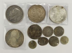 GB & World silver & billon (11) ancient to modern: USA Morgan Dollar 1898 AU-UNC, Peace Dollar