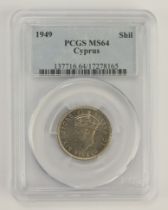 Cyprus Shilling 1949 slabbed PCGS MS64.