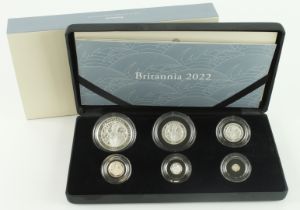 Britannia silver proof six-coin set 2022. FDC boxed as issued